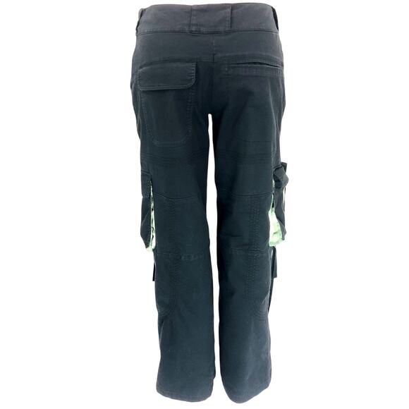 Y2k Vintage Nike Dri Fit Black Cargo Pants Green Camo Trim Roll Cuffs Pockets - Picture 10 of 16